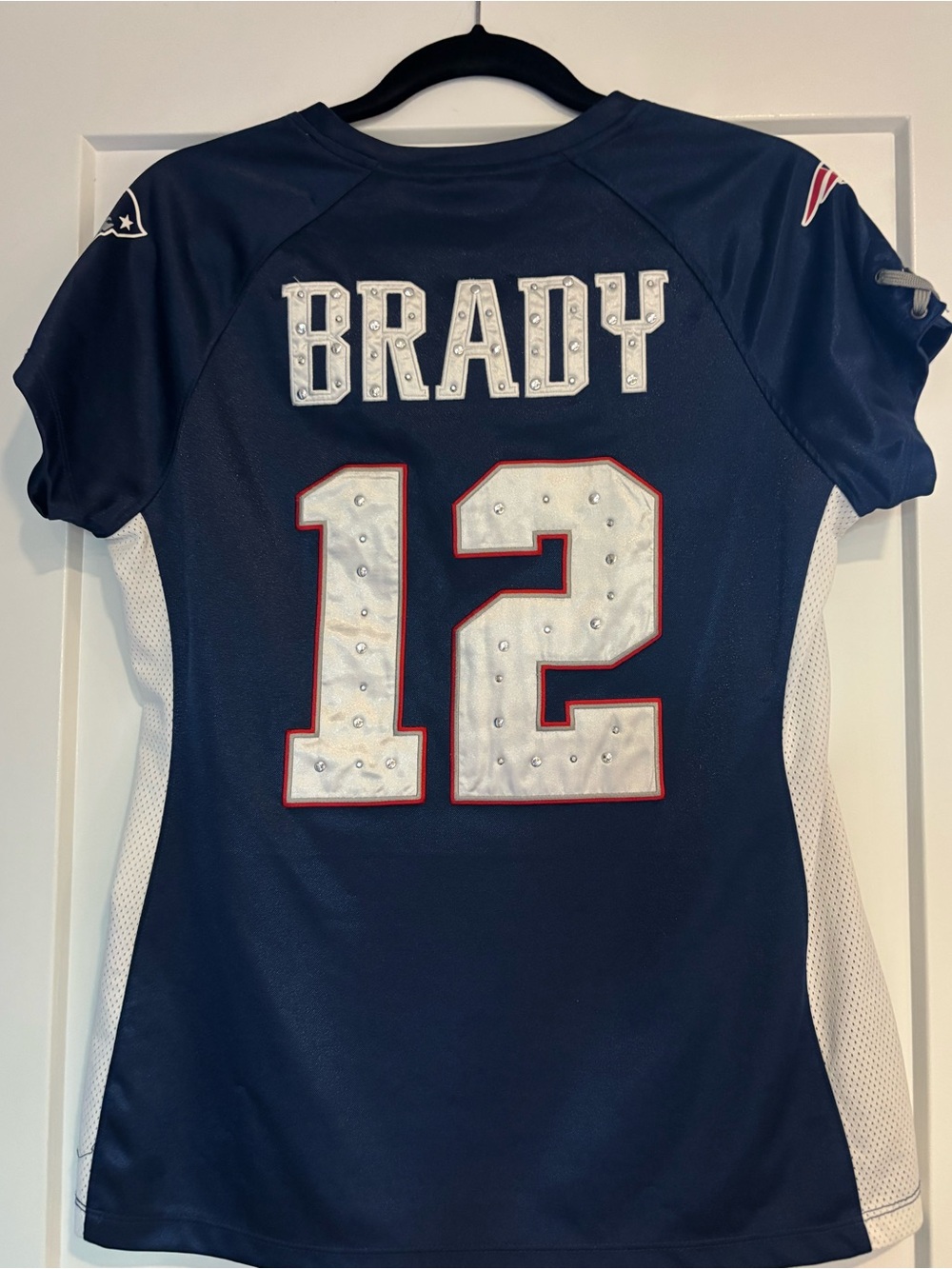 Women’s Navy Brady #12 Rhinestone Football Jersey -